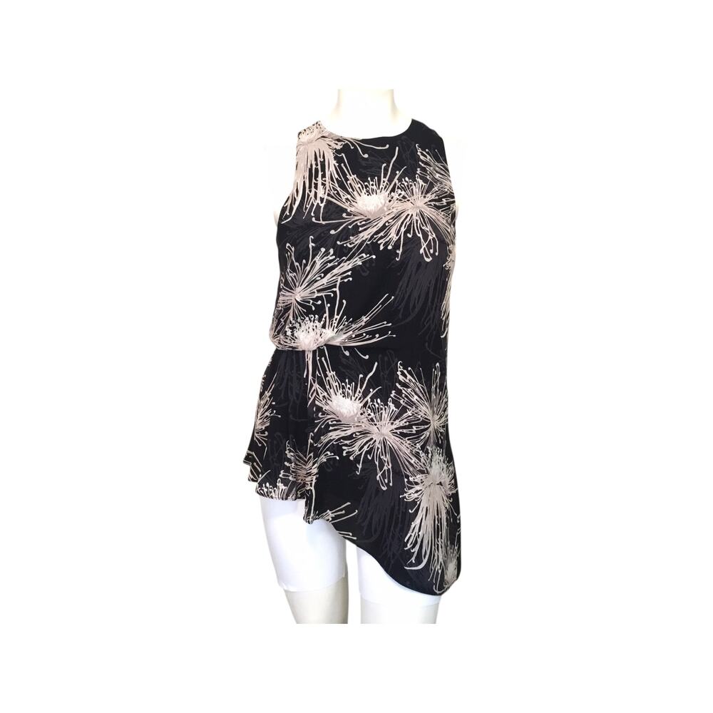 Halston Asymmetrical Hemline Dress Black Tan Size 6